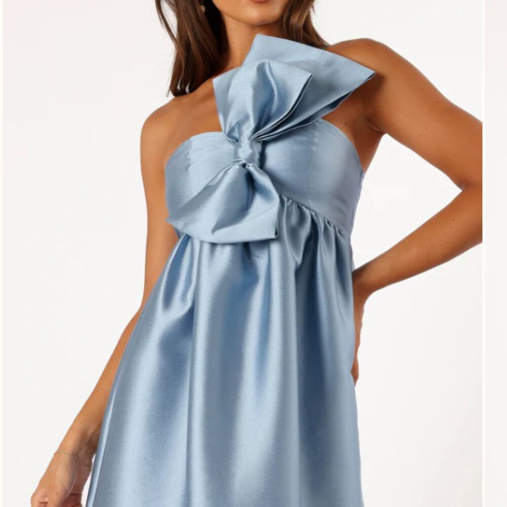 NWT Petal & Pup Betina Bow Satin Maxi Dress Blue Formal Wedding Guest Nordstrom - Picture 14 of 16